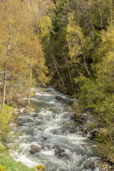 Waterfall in the Riu de la Bor in L Aldosa de Canillo in Andorra in spring