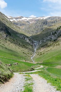 Montaup river in Canillo, Andorra in spring.