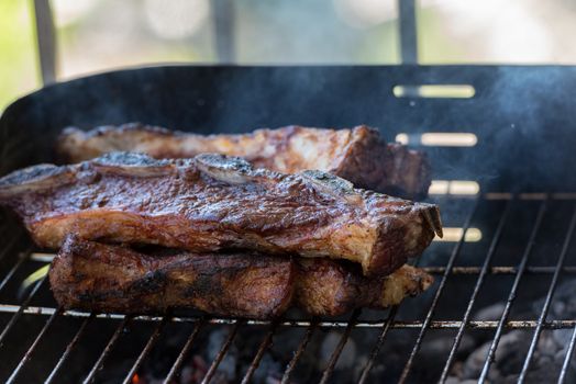 Closeup take of a traditional Argentinian and Uruguayan barbecue.