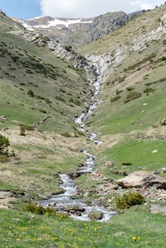 Montaup river in Canillo, Andorra in spring.