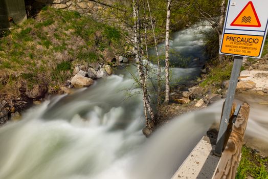 Canillo, Andorra : 06 MAy 2020 : Flood of the Valira river in Canillo, Andorra spring afternoon.