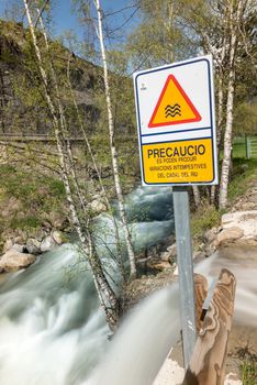 Canillo, Andorra : 06 MAy 2020 : Flood of the Valira river in Canillo, Andorra spring afternoon.