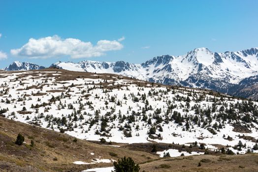 Beautiful landscape on the road that leads to the Siscaro Lakes in Andorra.