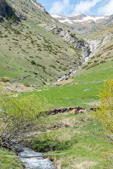 Montaup river in Canillo, Andorra in spring.