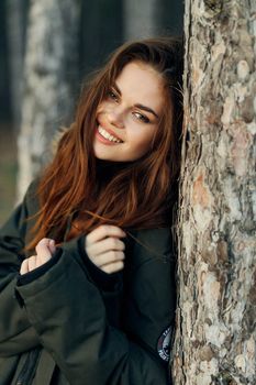 Pretty woman smile forest vacation travel. High quality photo