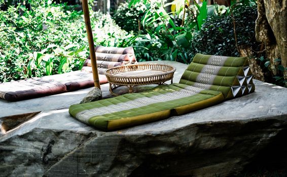 triangle backrest pillow & folding mattress for resting in garden park