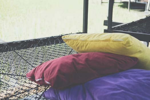 black thread rope net bed pillow for sleeping beside rice paddy field