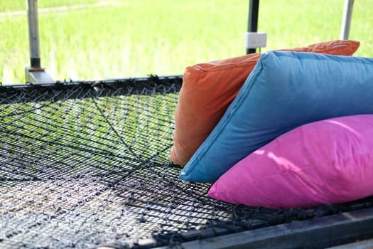 black thread rope net bed pillow for sleeping beside rice paddy field