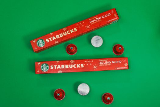 Seasonal limited-edition holiday blend coffee pods to make dripping coffee.