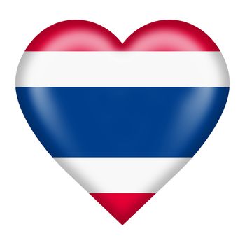 A Thailand flag heart button isolated on white with clipping path 3d illustration