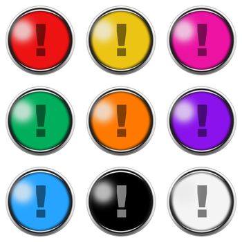 An exclamation point mark sign button icon set isolated on white with clipping path 3d illustration