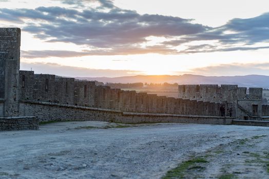Medieval Castle at Carcassonne in twilight. France