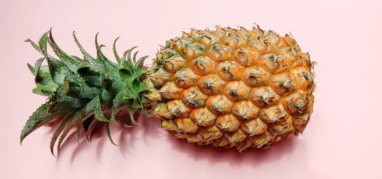 tasty and healthy orange colored pineapple closeup on pink colored background