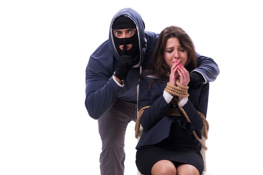 Knifeman threatening tied woman
