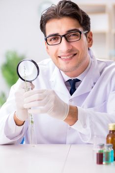 Biotechnology scientist chemist working in lab