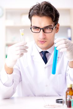 Biotechnology scientist chemist working in lab