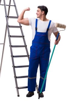 Young painter contractor isolated on white background