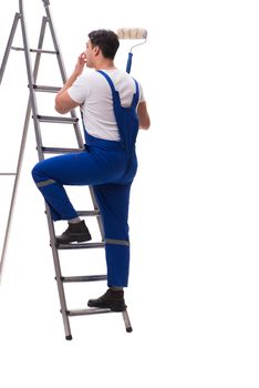 Young painter contractor isolated on white background