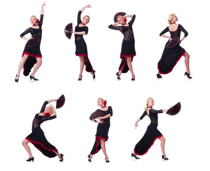 Woman dancing spanish dance isolated on white