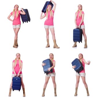 Young woman with suitcase ready for beach holiday