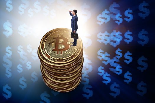 Businessman in cryptocurrency blockchain concept