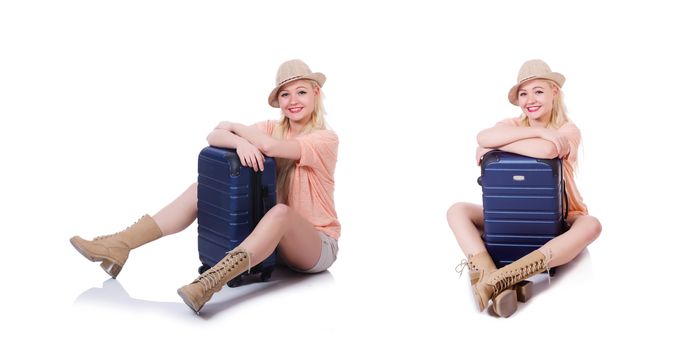 Young woman with suitcase ready for beach holiday