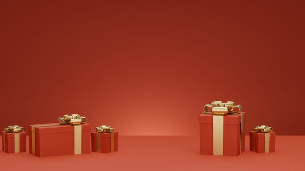 3D : Christmas and New Year greeting, banner with red gift boxes presents - 3D rendering.