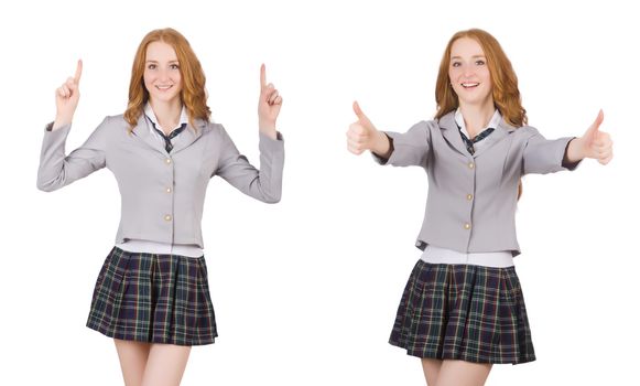 Young redhead student female isolated on white