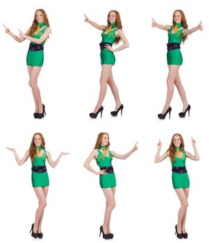 Young nice girl showing isolated on white