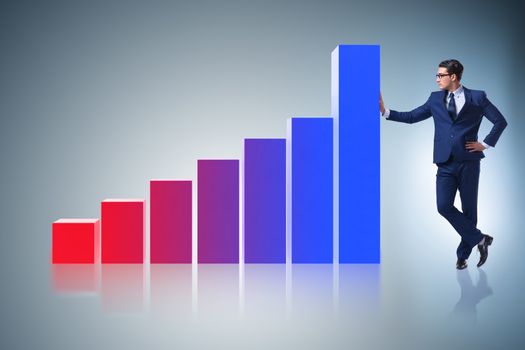 Businessman standing next to bar chart in business concept