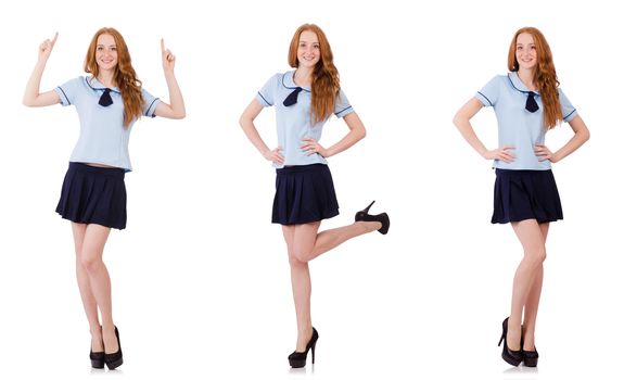 Schoolgirl isolated on the white