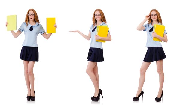 Schoolgirl isolated on the white