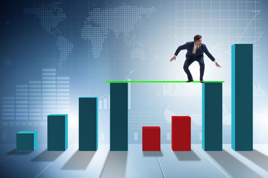 Young businessman in business concept with bar charts