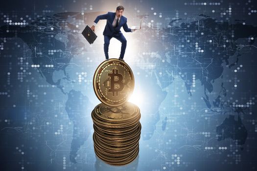 Businessman in cryptocurrency blockchain concept