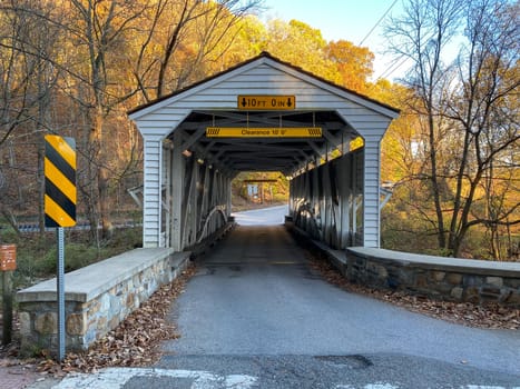 The Knox Covered Bridge on a Clear Autumn Day at Sunset at Valley Forge National Park