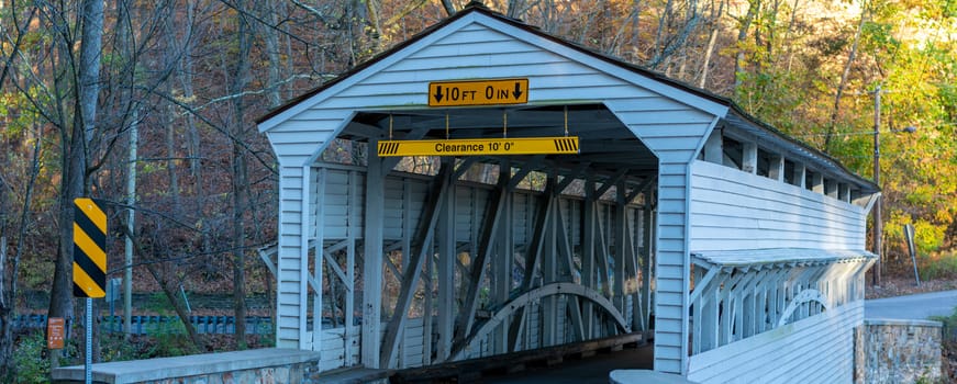 The Knox Covered Bridge on a Clear Autumn Day at Sunset at Valley Forge National Park