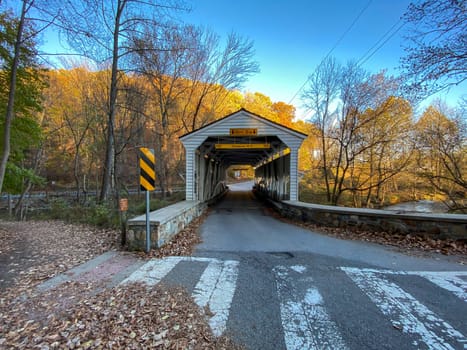 The Knox Covered Bridge on a Clear Autumn Day at Sunset at Valley Forge National Park