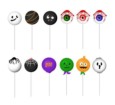 pop cake for halloween. Lollipop with eyes. Halloween treat. Scary sweets recipes.  illustration isolated on white.