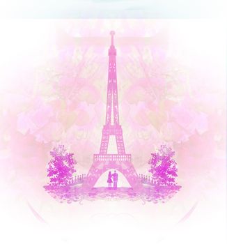 Romantic couple in Paris - abstract card