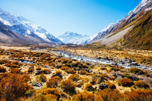 The iconic half day world famous Hooker Valley Track hike at Mt Cook in New Zealand