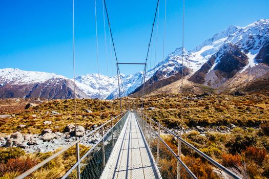 The iconic half day world famous Hooker Valley Track hike at Mt Cook in New Zealand