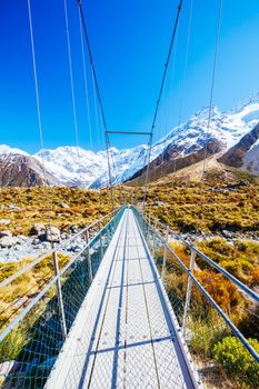 The iconic half day world famous Hooker Valley Track hike at Mt Cook in New Zealand