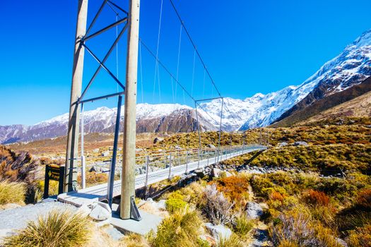 The iconic half day world famous Hooker Valley Track hike at Mt Cook in New Zealand
