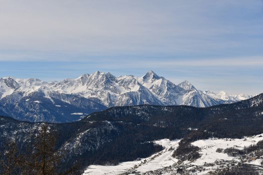 Mountain landscape seen from Chamois in the Aosta Valley