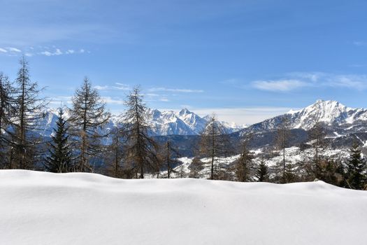 Mountain landscape seen from Chamois in the Aosta Valley