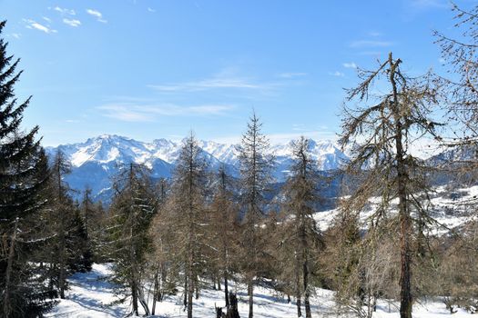 Mountain landscape seen from Chamois in the Aosta Valley