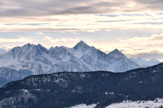 Mountain landscape seen from Chamois in the Aosta Valley