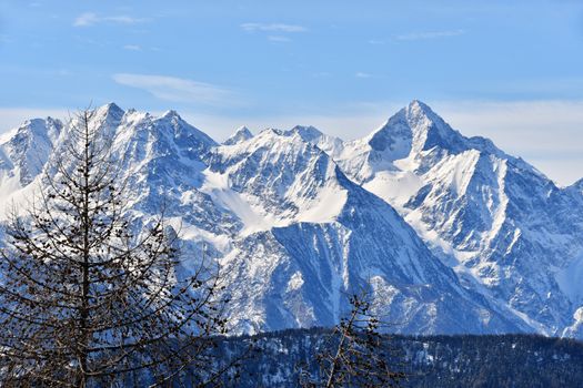 Mountain landscape seen from Chamois in the Aosta Valley