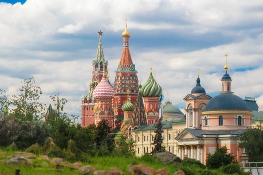 Moscow Kremlin: view of St. Basil's Cathedral from Zaryadye Park.