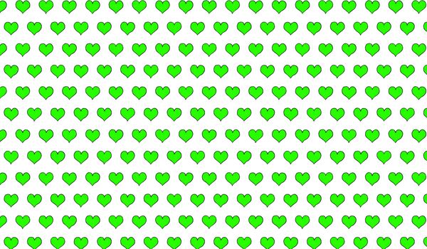 2d green pattern of cartoon hearts on isolated background.